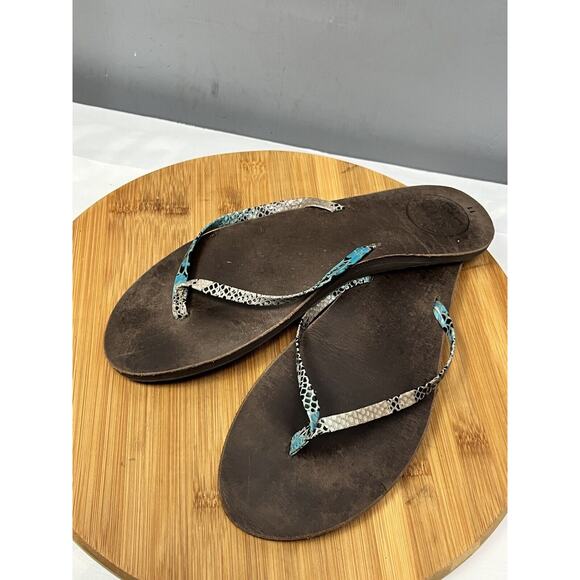 Reef Snakeskin Flip Flop Thong Sandal Womens 11 brown leather - Picture 5 of 6
